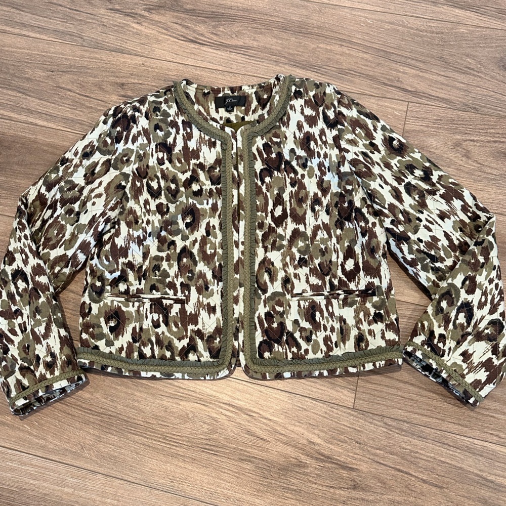 J Crew Quilted Lady Coat in Autumn Cheetah Size Medium - Picture 4 of 12
